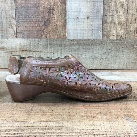 Pikolinos Green Tan Perforated Wedge Sandals Womens 39 8.5-9 Slingback - Picture 5 of 14